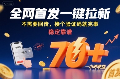 全网首发一键拉新项目，不需要回传，接个验证码就完事，稳定靠谱，一小时收益70+【揭秘】-吾爱网创
