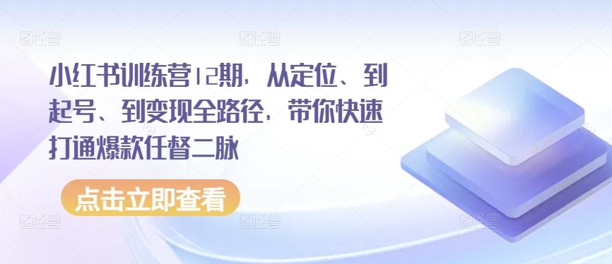 小红书训练营12期，从定位、到起号、到变现全路径，带你快速打通爆款任督二脉-吾爱网创