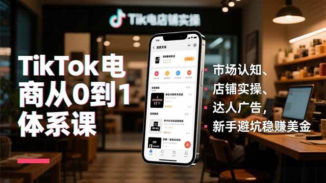(16818期)TikTok电商从0到1体系课,市场认知、店铺实操、达人广告,新手避坑稳赚美金-吾爱网创