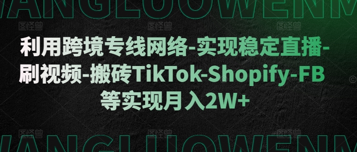 利用跨境专线网络-实现稳定直播-刷视频-搬砖TikTok-Shopify-FB等实现月入2W+【揭秘】-吾爱网创