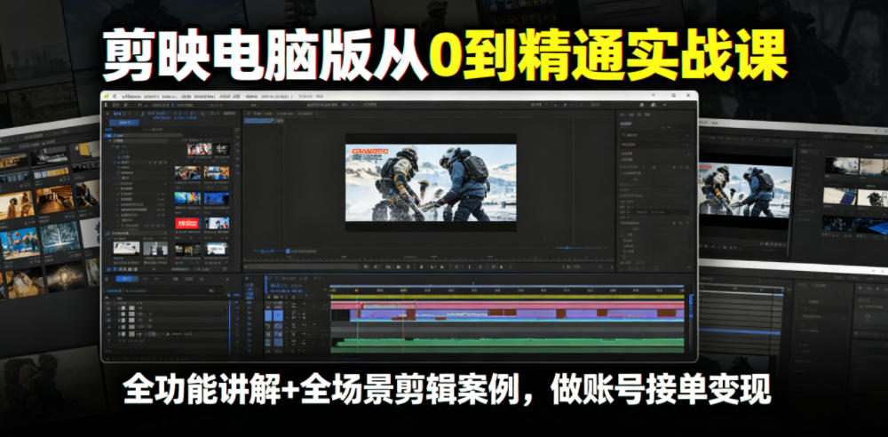 剪映电脑版从0到精通实战课,全功能讲解+全场景剪辑案例,做账号接单变现-吾爱网创