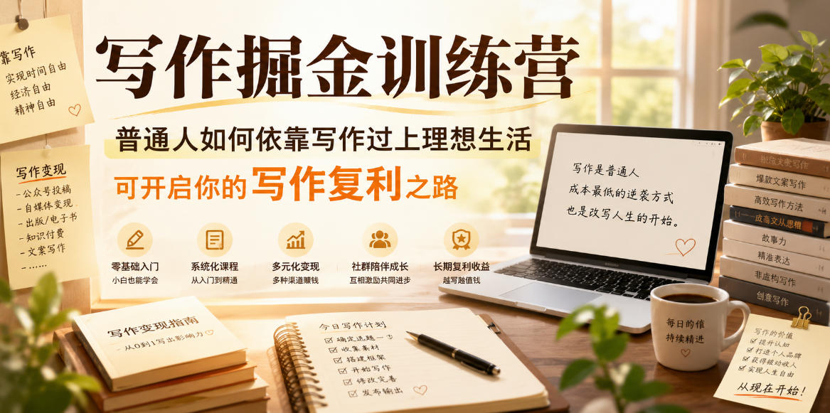 写作掘金训练营，普通人如何依靠写作过上理想生活，可开启你的写作复利之路（更新6月）-吾爱网创