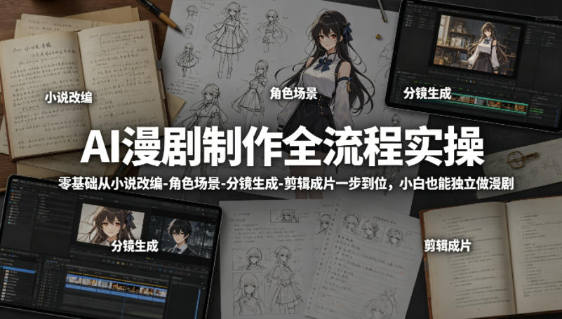 AI漫剧制作全流程实操，零基础从小说改编-角色场景-分镜生成-剪辑成片一步到位，小白也能独立做漫剧-吾爱网创