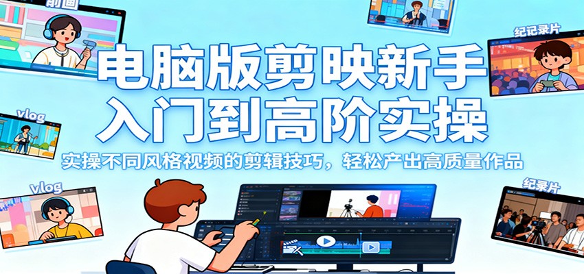 电脑版剪映新手入门到高阶实操，实操不同风格视频的剪辑技巧，轻松产出高质量作品-吾爱网创