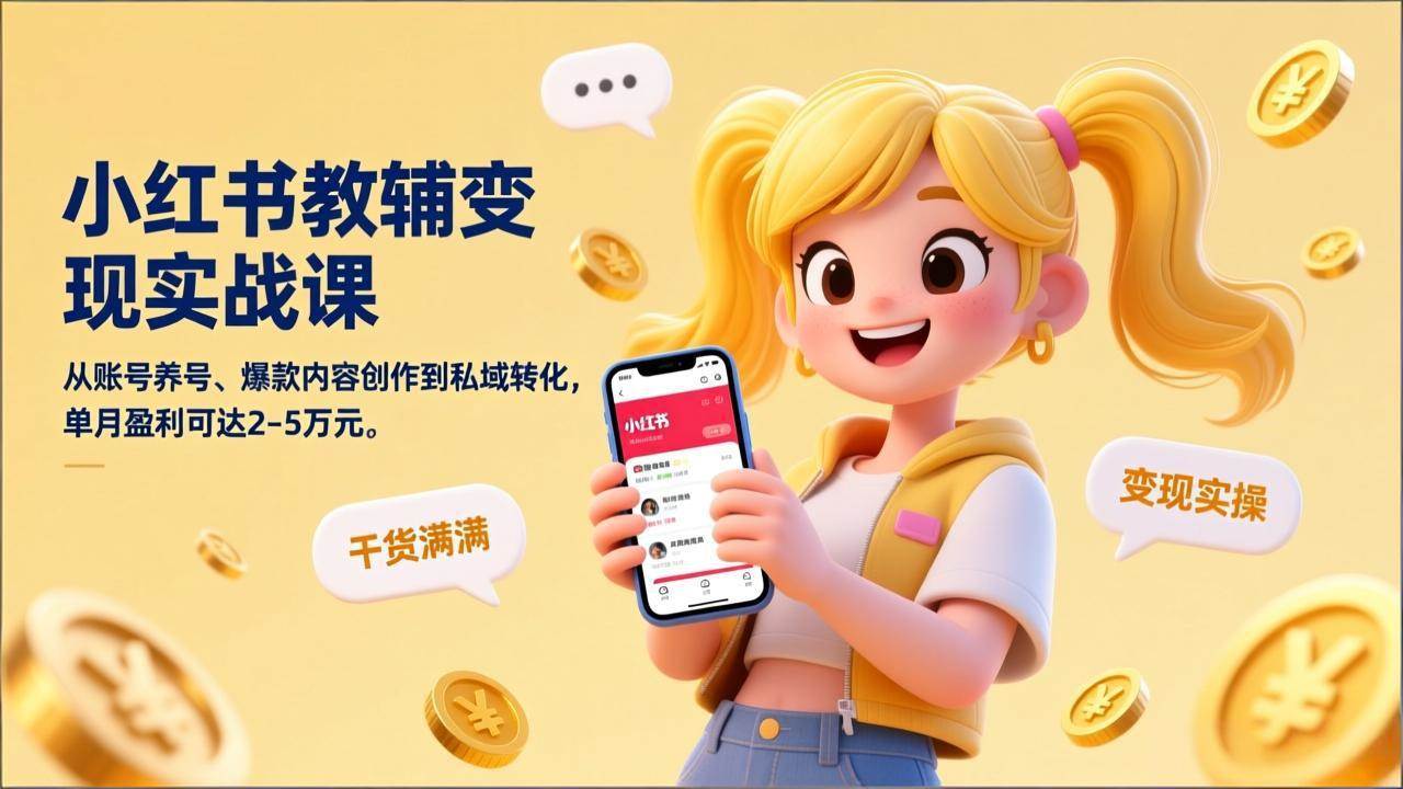（17334期）小红书教辅变现实战课，从账号养号、爆款内容创作到私域转化，单月盈利可达2-5万元-吾爱网创