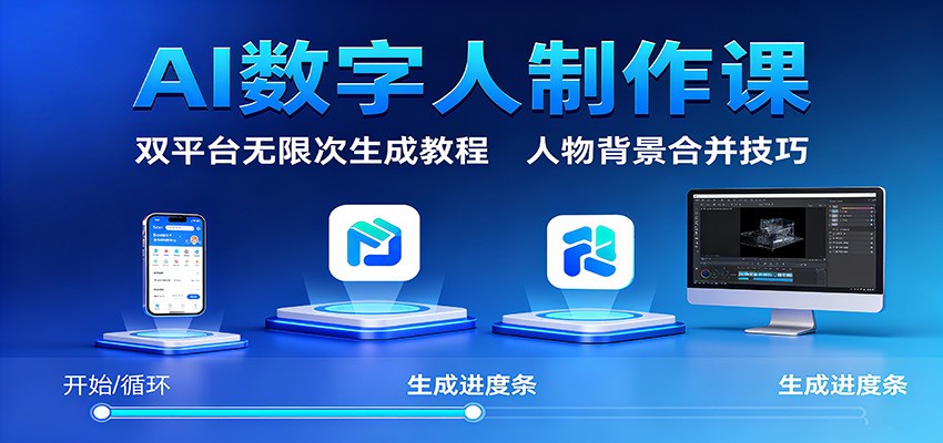 AI数字人制作课:双平台无限次生成教程,人物背景合并技巧-吾爱网创