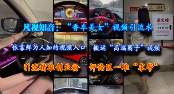 凡视知音：“香车美女”视频引流术，依靠鲜为人知的视频入口，搬运“高端圈子”视频，引流精准创业粉，评论区一堆“求带”-吾爱网创