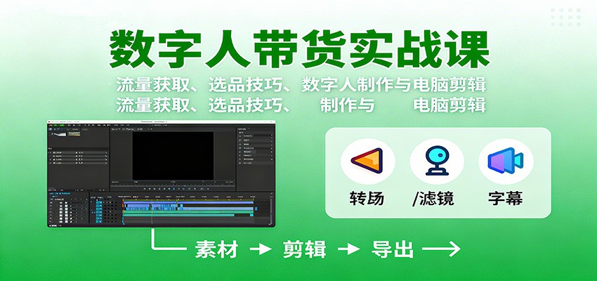 数字人变现实战课:流量获取、选品技巧、数字人制作与电脑剪辑-吾爱网创