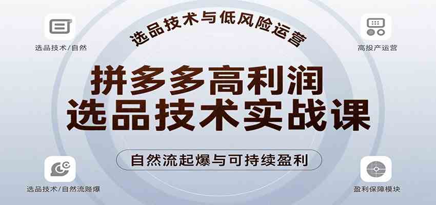 拼多多高利润选品技术实战课，手把手教学自然流高投产起爆，实现低风险可持续盈利-吾爱网创