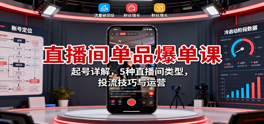 直播间单品爆单课：起号详解，5种直播间类型，投流技巧与运营-吾爱网创
