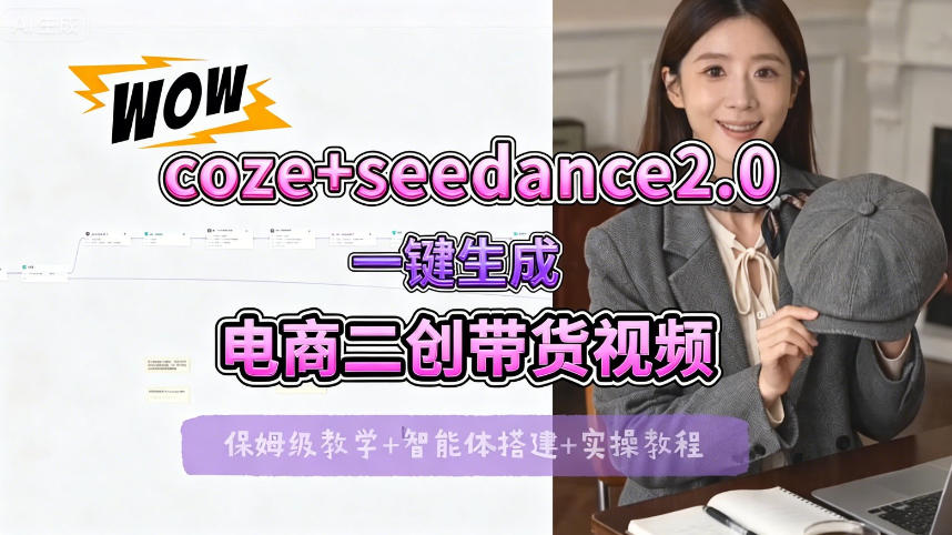 【Coze工作流搭建实操教程】seedance2.0+coze一键生成电商二创带货视频，全流程保姆级教学-吾爱网创