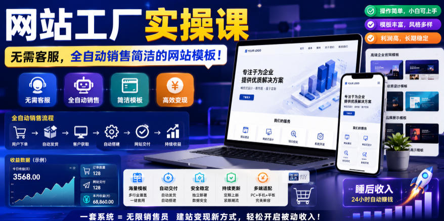 网站工厂实操课,无需客服,网站模板自动赚钱!【原创双语字幕】-吾爱网创
