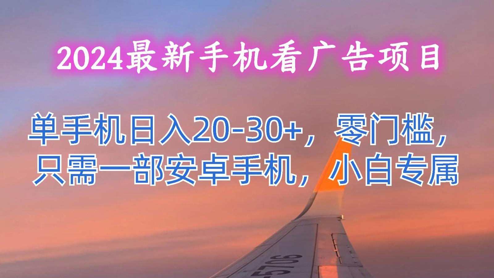 2024最新手机看广告项目，单手机日入20-30+，零门槛，只需一部安卓手机，小白专属-吾爱网创