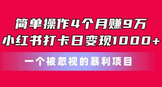 简单操作4个月赚9w，小红书打卡日变现1k，一个被忽视的暴力项目【揭秘】-吾爱网创