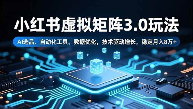 （16656期）小红书虚拟矩阵3.0玩法，AI选品、自动化工具、数据优化，技术驱动增长，稳定月入8万+-吾爱网创