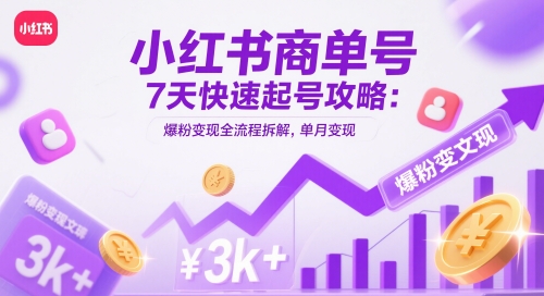 小红书商单号7天快速起号攻略：爆粉变现全流程拆解，单月变现3k+-吾爱网创