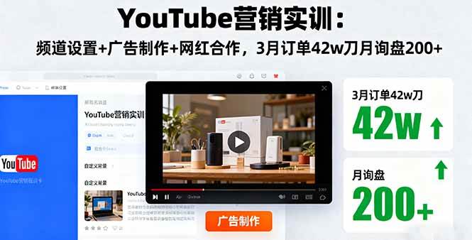 （16107期）YouTube营销实训：频道设置+广告制作+网红合作，3月订单42w刀月询盘200+-吾爱网创
