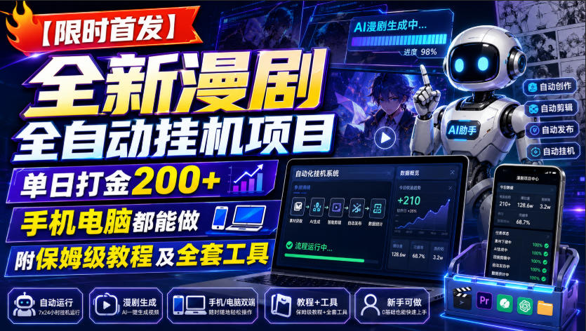 【限时首发】全新漫剧全自动挂G项目，单日打金200+，手机电脑都能做，附保姆级教程及全套工具【揭秘】-吾爱网创