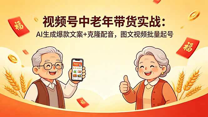 (18396期)视频号中老年带货实战:AI生成爆款文案+克隆配音,图文视频批量起号-吾爱网创