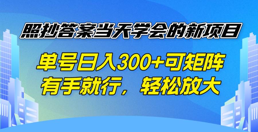 (14246期)照抄答案当天学会的新项目,单号日入300 +可矩阵,有手就行,轻松放大-吾爱网创