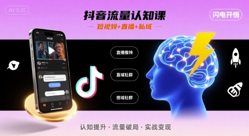 抖音流量认知课，短视频+直播+私域，认知提升，闪电开悟-吾爱网创
