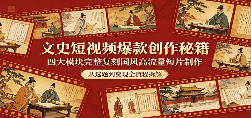 文史短视频爆款创作秘籍:四大模块完整复刻国风高流量短片制作-吾爱网创
