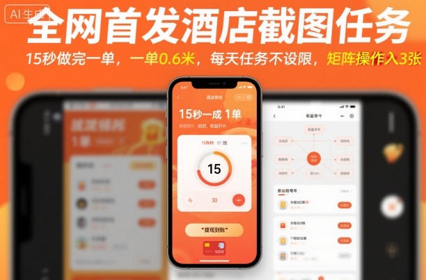 全网首发酒店截图任务，15秒做完一单，一单0.6米，每天任务不设限，矩阵操作日入3张【揭秘】-吾爱网创
