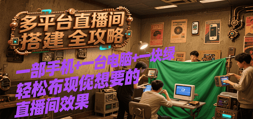 多平台直播间搭建全攻略，一部手机+一台电脑+一块绿布轻松实现你想要的直播间效果-吾爱网创