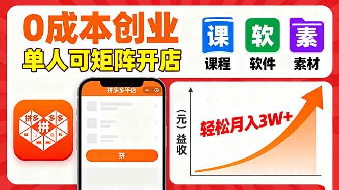 （16047期）拼多多虚拟电商，0成本，单人可矩阵开店，轻松月入3W+-吾爱网创