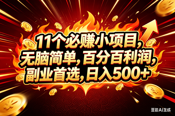 （18245期）11个必赚钱的小项目，百分百赚米，无脑简单，副业首选，日入300+-吾爱网创