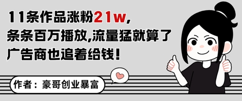 11条作品涨粉21W，条条百W播放，流量猛就算了，广告商也追着给钱-吾爱网创