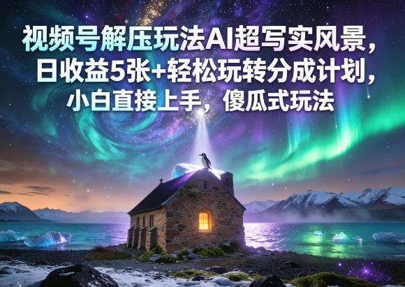 视频号解压玩法AI超写实风景,日收益5张+轻松玩转分成计划,小白直接上手,傻瓜式玩法-吾爱网创