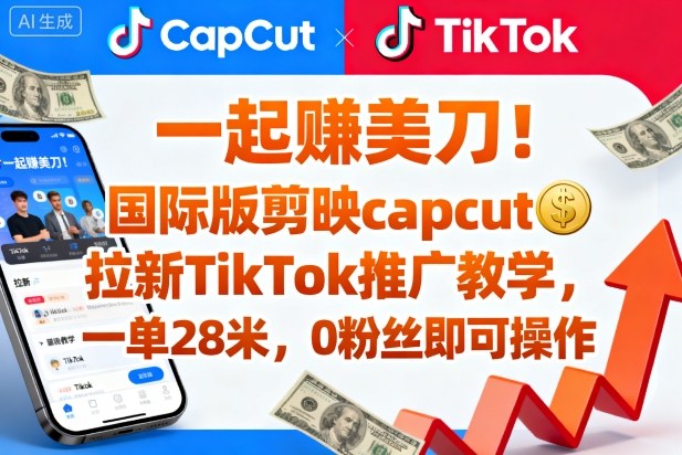 一起賺美刀！国际版剪映capcut拉新TikTok推广教学，一单28米，0粉丝即可操作（附推广入口和教学）-吾爱网创