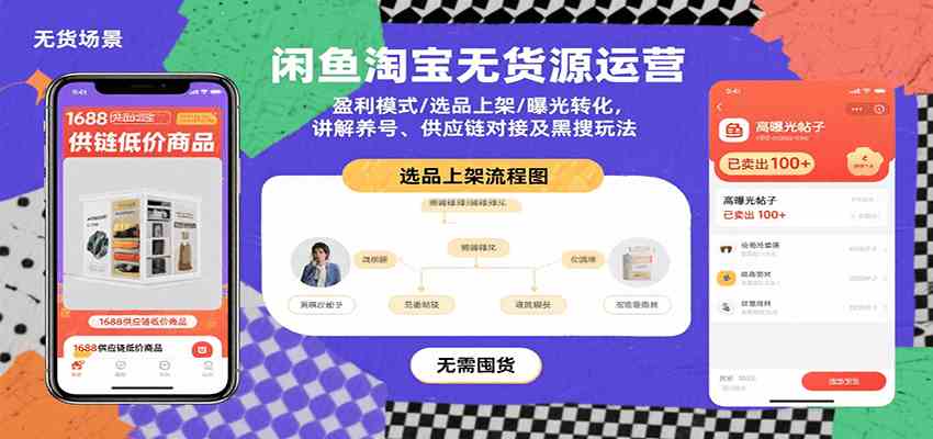 闲鱼淘宝无货源运营：盈利模式/选品上架/曝光转化，讲解养号、供应链对接及黑搜玩法-吾爱网创