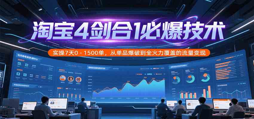 淘宝4剑合1必爆技术，实操7天0-1500单，从单品爆破到全火力覆盖的流量变现-吾爱网创