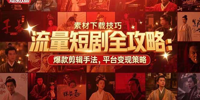 （15431期）流量短剧全攻略：素材下载技巧，爆款剪辑手法，平台变现策略-吾爱网创