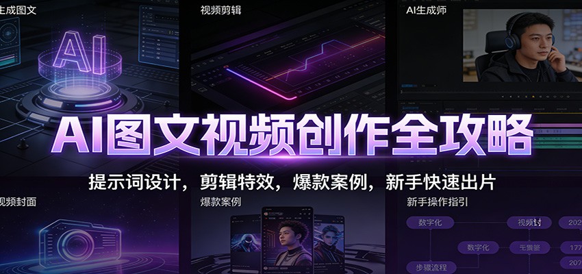 AI图文视频创作全攻略：提示词设计，剪辑特效，爆款案例，新手快速出片-吾爱网创