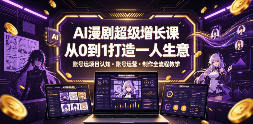 AI漫剧超级增长课，从0到1打造一人生意，项目认知・账号运营・制作全流程教学-吾爱网创