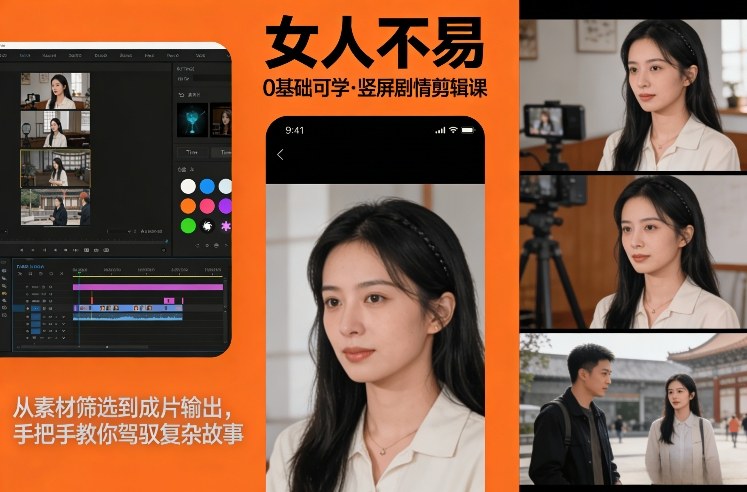 0基础可学！《女人不易》竖屏剧情剪辑课，从素材筛选到成片输出，手把手教你驾驭复杂故事-吾爱网创