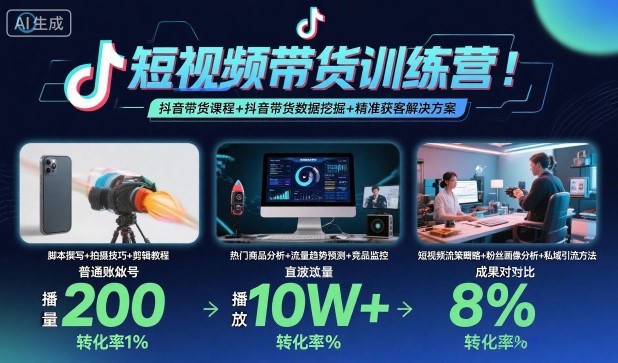 短视频带货训练营，抖音带货课程+抖音带货数据挖掘+精准获客解决方案-吾爱网创
