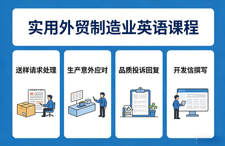 实用外贸制造业英语课程，教你专业处理送样请求、应对生产意外、回复品质投诉、撰写开发信等-吾爱网创