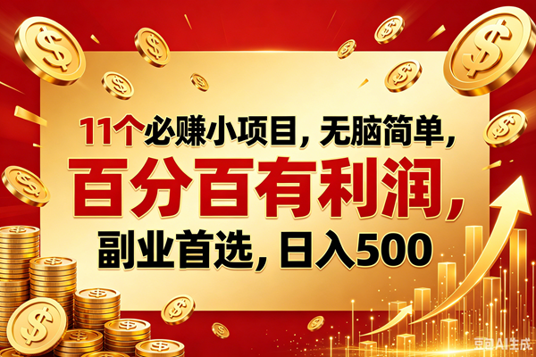 (18851期)11个必赚的小项目,百分百赚元子,无脑简单,副业首选,日入500+-吾爱网创