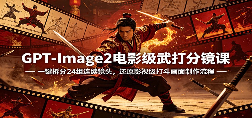 GPT-Image2电影级武打分镜课：一键拆分24组连续镜头，还原影视级打斗画面制作流程-吾爱网创