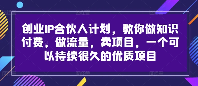 创业IP合伙人计划，教你做知识付费，做流量，卖项目，一个可以持续很久的优质项目-吾爱网创