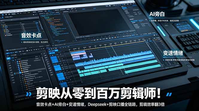 (18867期)剪映从零到百万剪辑师!音效卡点+AI旁白+变速情绪,Deepseek+剪映口播全链路,剪辑效率翻3倍-吾爱网创