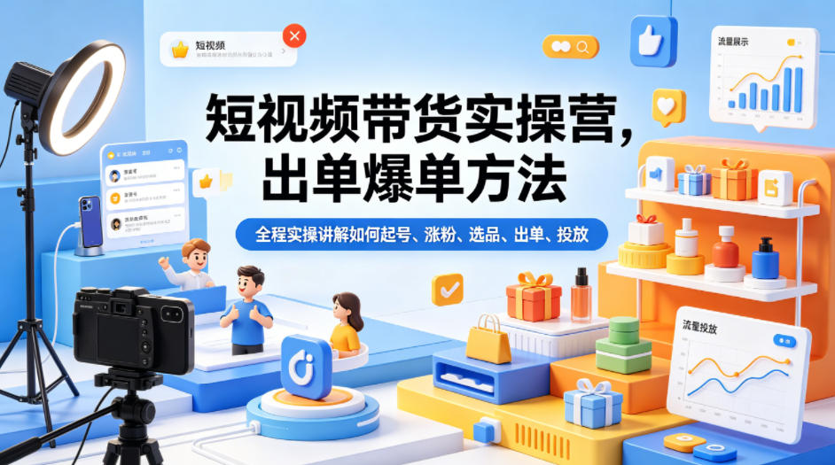 短视频带货实操营,出单爆单方法,全程实操讲解如何起号、涨粉、选品、出单、投放(更新0515)-吾爱网创