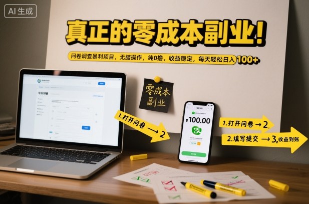 真正的零成本副业!问卷调查暴利项目,无脑操作,纯0撸,收益稳定,每天轻松日入100+【揭秘】-吾爱网创