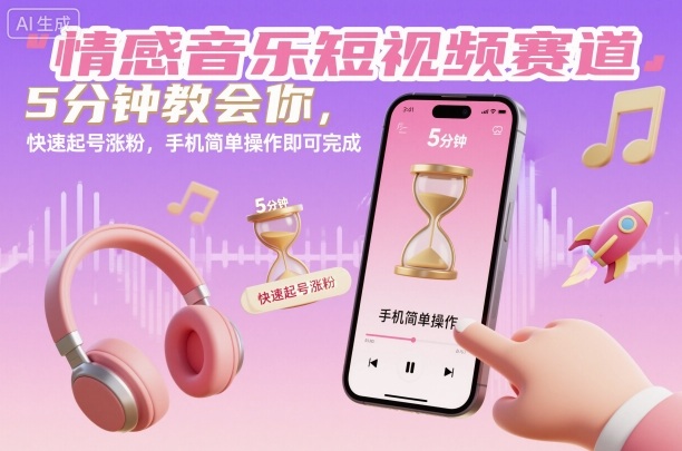 情感音乐短视频赛道，5分钟教会你，快速起号涨粉，手机简单操作即可完成-吾爱网创