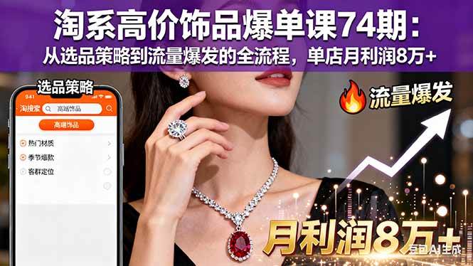 （16351期）淘系高价饰品爆单课74期：从选品策略到流量爆发的全流程，单店月利润8万+-吾爱网创