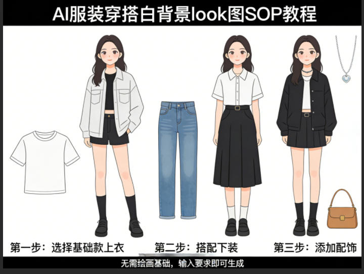 AI服装穿搭白背景look图SOP教程,不用会画画,提几句具体要求,AI就能还你一个奇迹-吾爱网创
